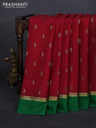 Red & Green Pure Mysore Silk - Buttas