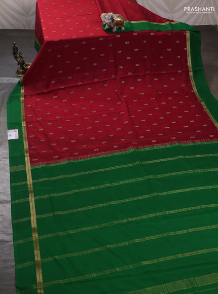 Red & Green Pure Mysore Silk - Buttas