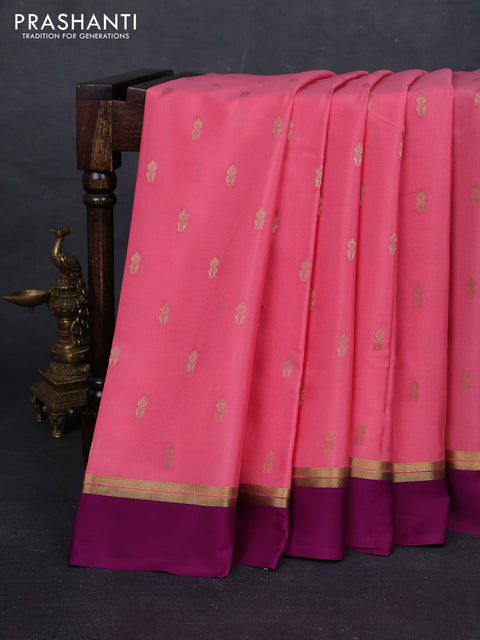 Peach Pink & Purple Pure Mysore Silk - Buttas