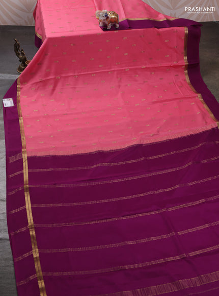 Peach Pink & Purple Pure Mysore Silk - Buttas