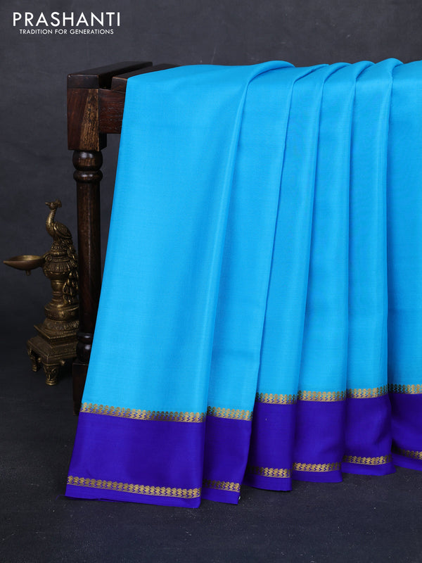 Aque Blue & Royal Blue Pure Mysore Silk Saree