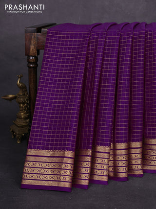 Purple Pure Mysore Silk - Checks