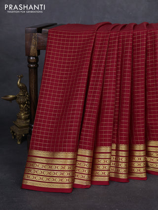 Maroon Pure Mysore Silk - Checks