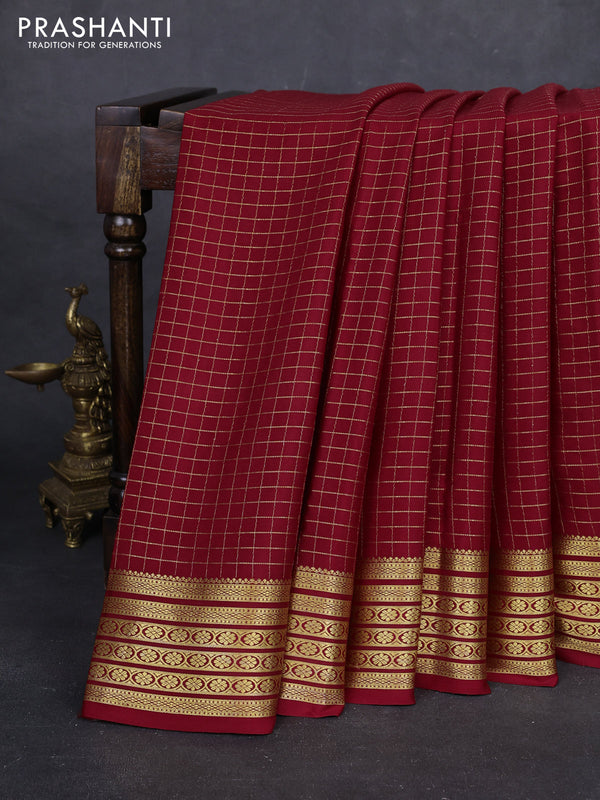 Maroon Pure Mysore Silk - Checks