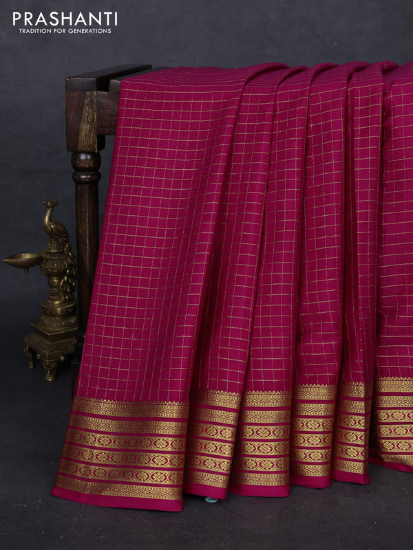 Magenta Pink Pure Mysore Silk - Checks