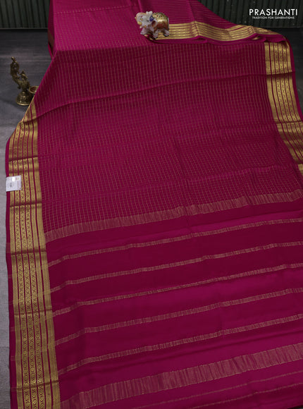 Magenta Pink Pure Mysore Silk - Checks