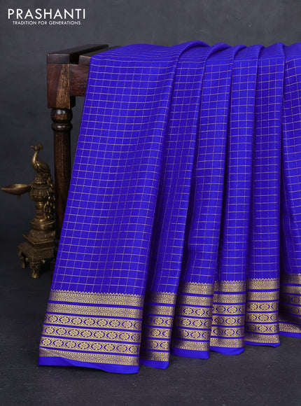 Royal Blue Pure Mysore Silk - Checks