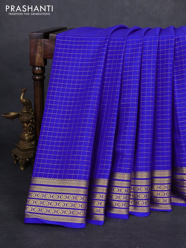 Royal Blue Pure Mysore Silk - Checks