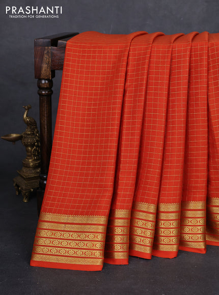 Rust Pure Mysore Silk - Checks
