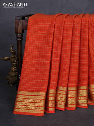Rust Pure Mysore Silk - Checks