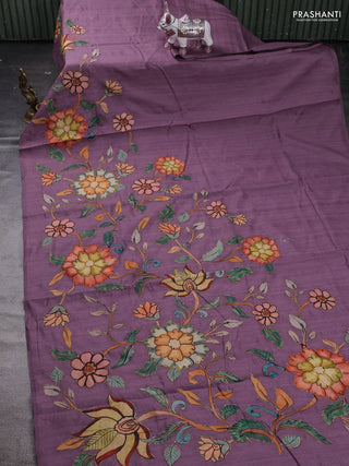 Purple Semi Tussar Saree - Applique Work