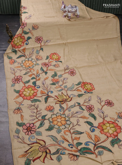 Beige Semi Tussar Saree - Applique Work