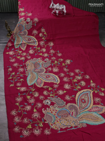 Pink Semi Tussar Saree - Applique Work
