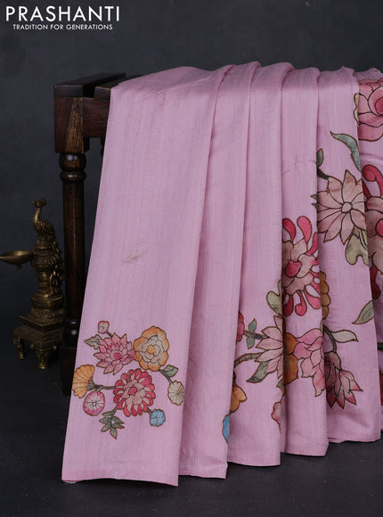 Peach Pink Semi Tussar Saree - Applique Work