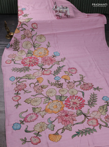 Peach Pink Semi Tussar Saree - Applique Work