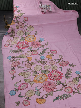 Peach Pink Semi Tussar Saree - Applique Work