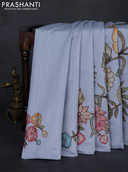 Aque Blue Semi Tussar Saree - Applique Work