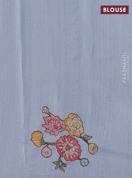 Aque Blue Semi Tussar Saree - Applique Work