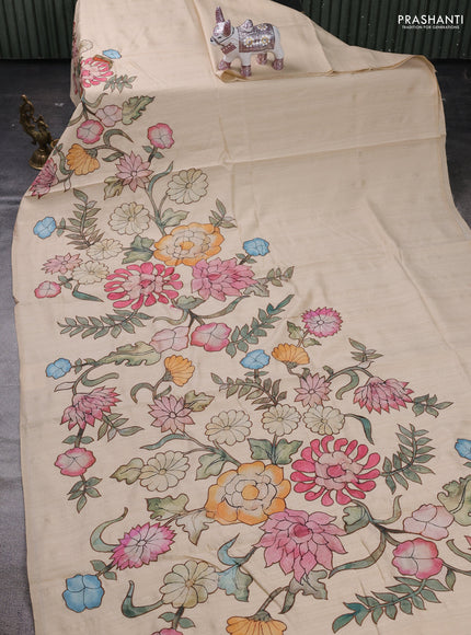 Beige Semi Tussar Saree - Applique Work