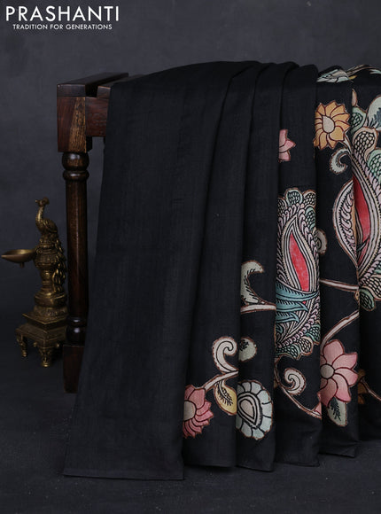 Black Semi Tussar Saree - Applique Work
