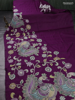 Purple Semi Tussar Saree - Applique Work