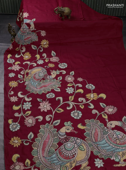 Red Semi Tussar Saree - Applique Work
