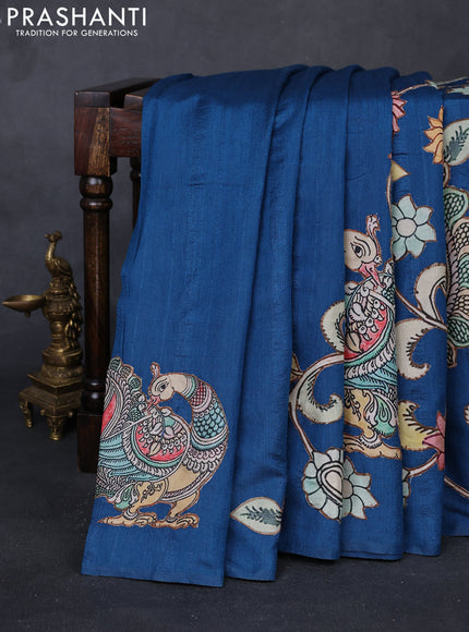 Peacock Blue Semi Tussar Saree - Applique Work