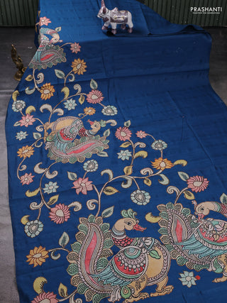 Peacock Blue Semi Tussar Saree - Applique Work