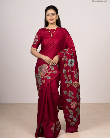 Red Semi Tussar Saree - Applique Work