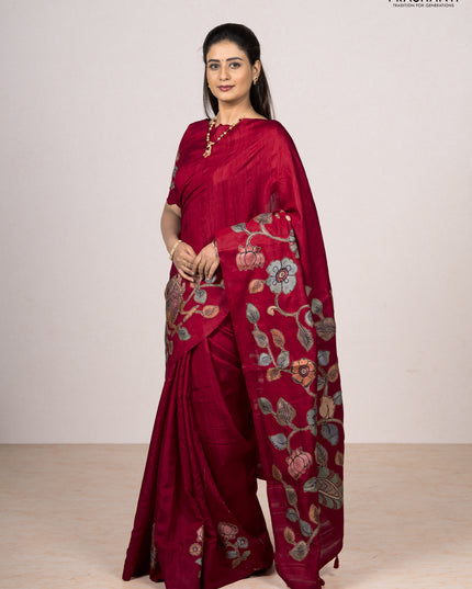 Red Semi Tussar Saree - Applique Work