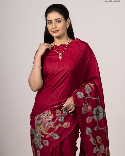 Red Semi Tussar Saree - Applique Work