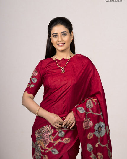 Red Semi Tussar Saree - Applique Work