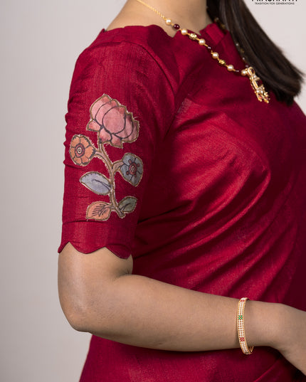 Red Semi Tussar Saree - Applique Work