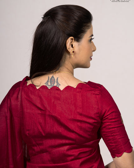 Red Semi Tussar Saree - Applique Work
