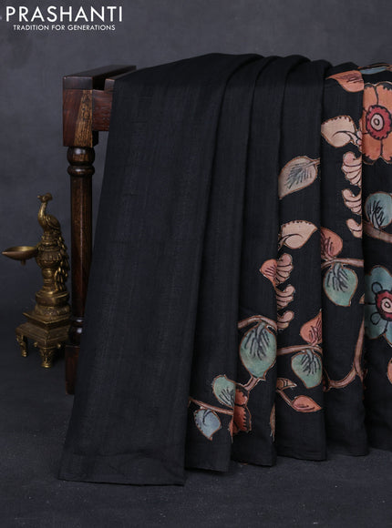 Black Semi Tussar Saree - Applique Work