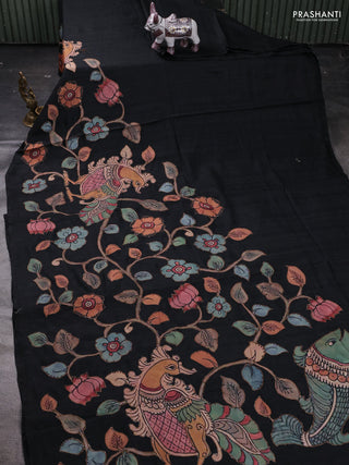 Black Semi Tussar Saree - Applique Work