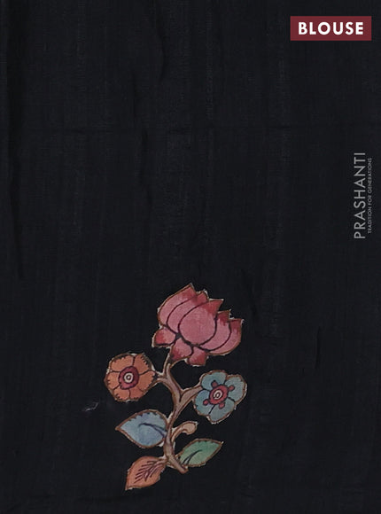 Black Semi Tussar Saree - Applique Work