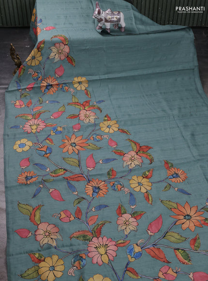 Green Semi Tussar Saree - Applique Work
