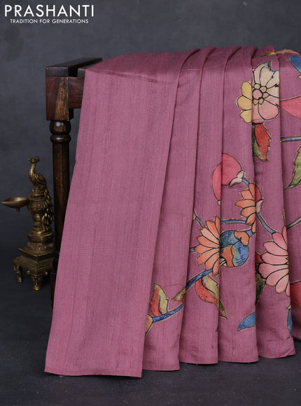 Mauve Pink Semi Tussar Saree - Applique Work