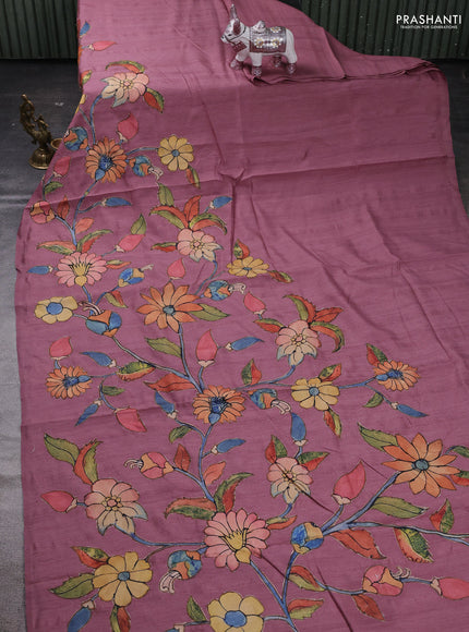 Mauve Pink Semi Tussar Saree - Applique Work