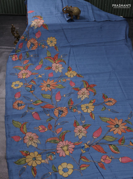 Blue Semi Tussar Saree - Applique Work
