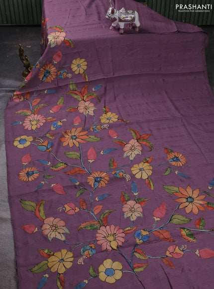 Purple Semi Tussar Saree - Applique Work
