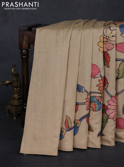 Beige Semi Tussar Saree - Applique Work