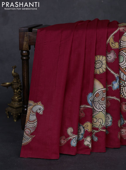 Red Semi Tussar Saree - Applique Work