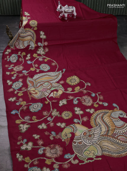 Red Semi Tussar Saree - Applique Work