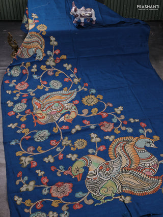 Peacock Blue Semi Tussar Saree - Applique Work