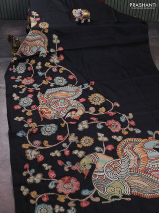 Black Semi Tussar Saree - Applique Work