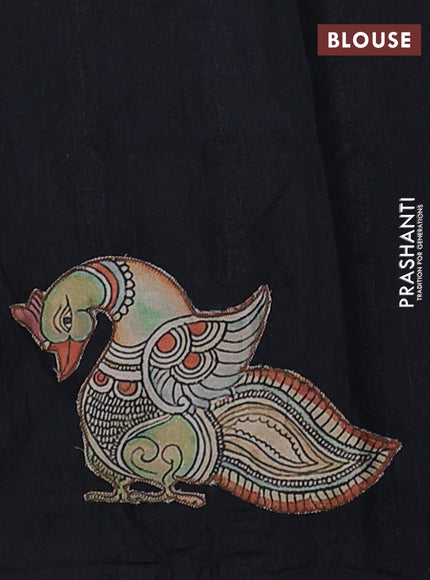 Black Semi Tussar Saree - Applique Work
