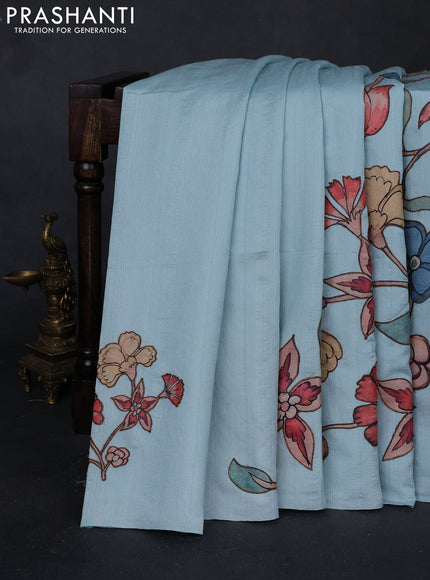 Aque Blue Semi Tussar Saree - Applique Work