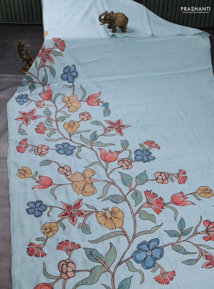 Aque Blue Semi Tussar Saree - Applique Work